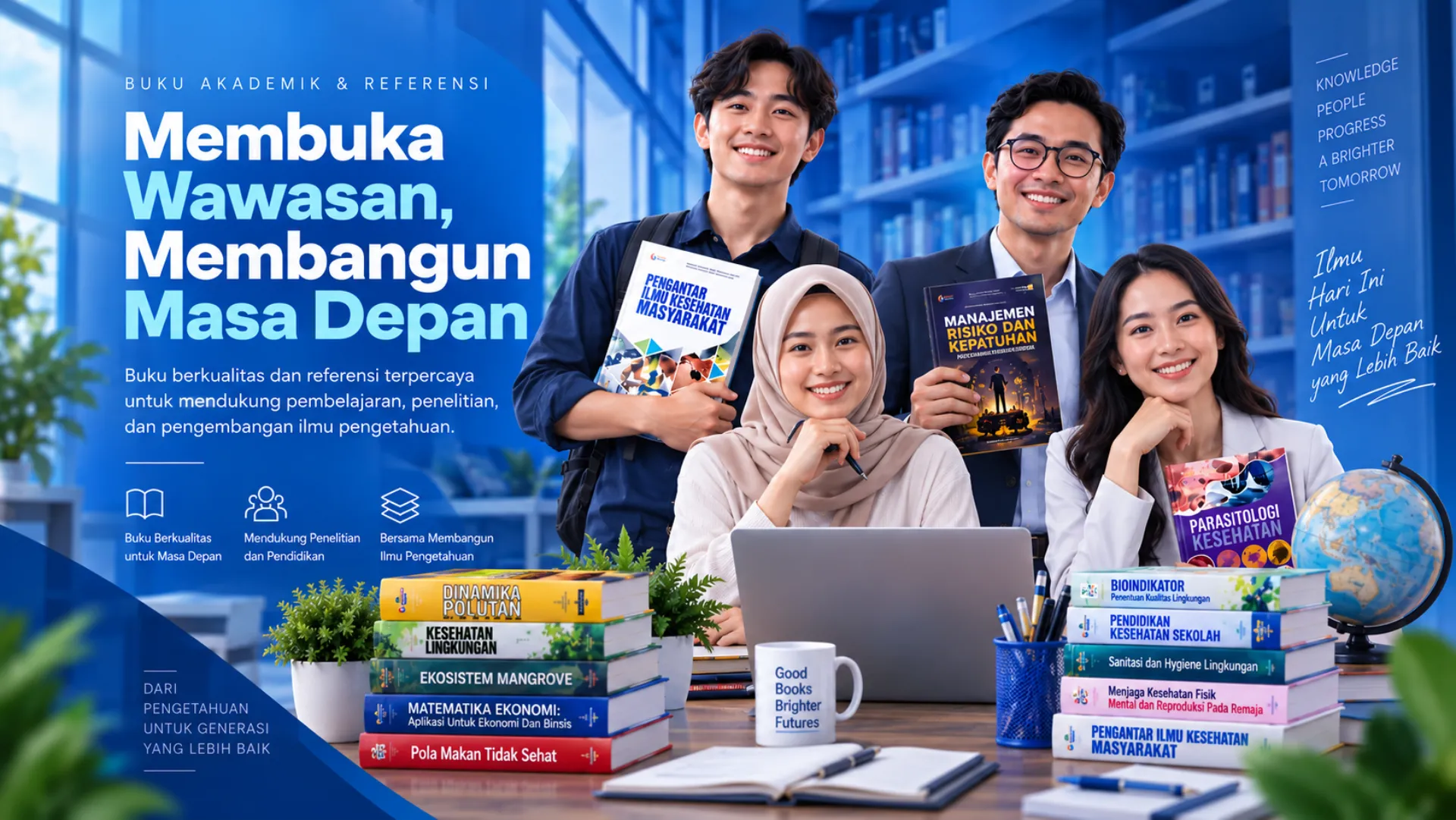 Mahasiswa dan akademisi bersama buku akademik dan referensi di perpustakaan – Membuka Wawasan, Membangun Masa Depan – Gosyen Publishing